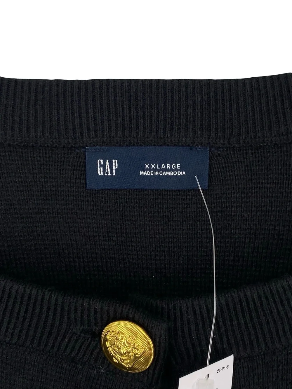 Gap Women’s Wool Blend Knit Black Cardigan Sweater Gold Button Up Size XXL New